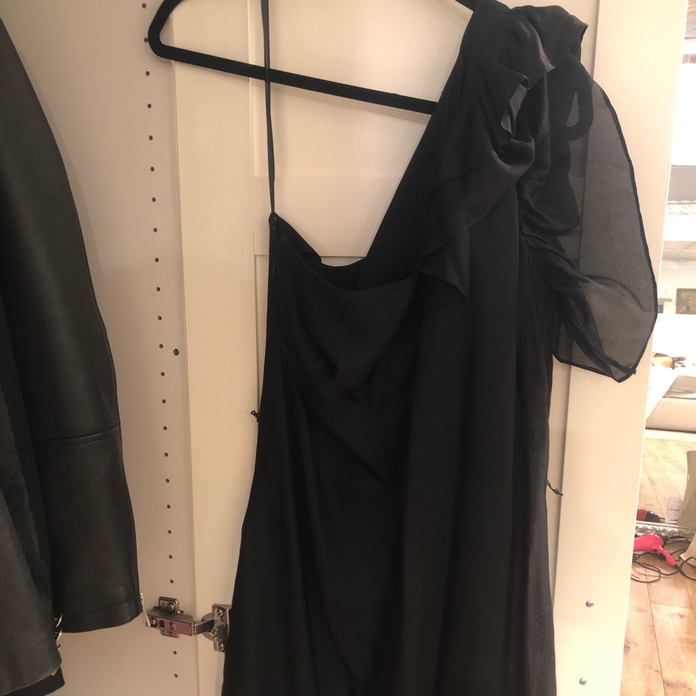 MILLY asymmetrical off the shoulder black dress